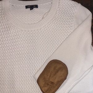 Criss Cross White Top with Brown Elbows - Small